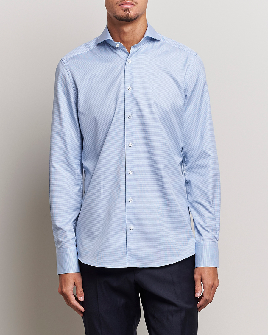 Homme | Chemises | Stenströms | 1899 Slim Supima Cotton Houndtooth Shirt Blue