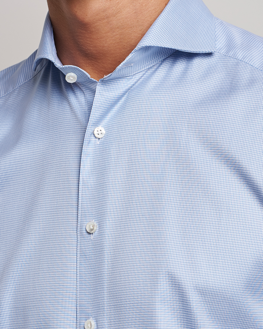 Homme | Chemises | Stenströms | 1899 Slim Supima Cotton Houndtooth Shirt Blue