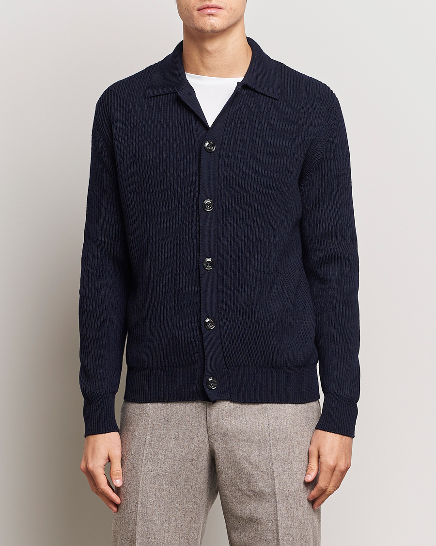 Homme | Pulls Et Tricots | Altea | Rib Wool Cardigan Navy