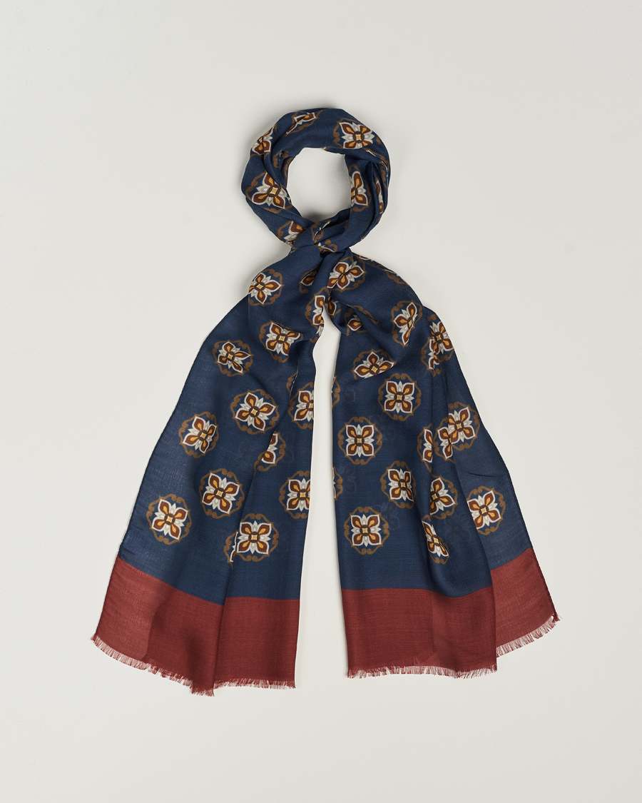 Heren | Altea Printed Medallion Wool Scarf Navy | Altea | Printed Medallion Wool Scarf Navy