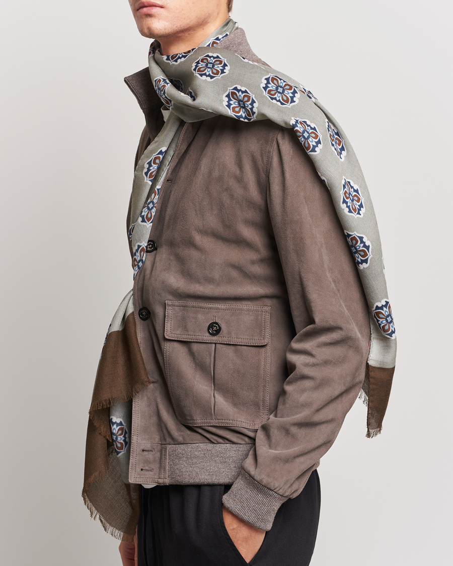 Homme | Altea Printed Medallion Wool Scarf Light Grey | Altea | Printed Medallion Wool Scarf Light Grey