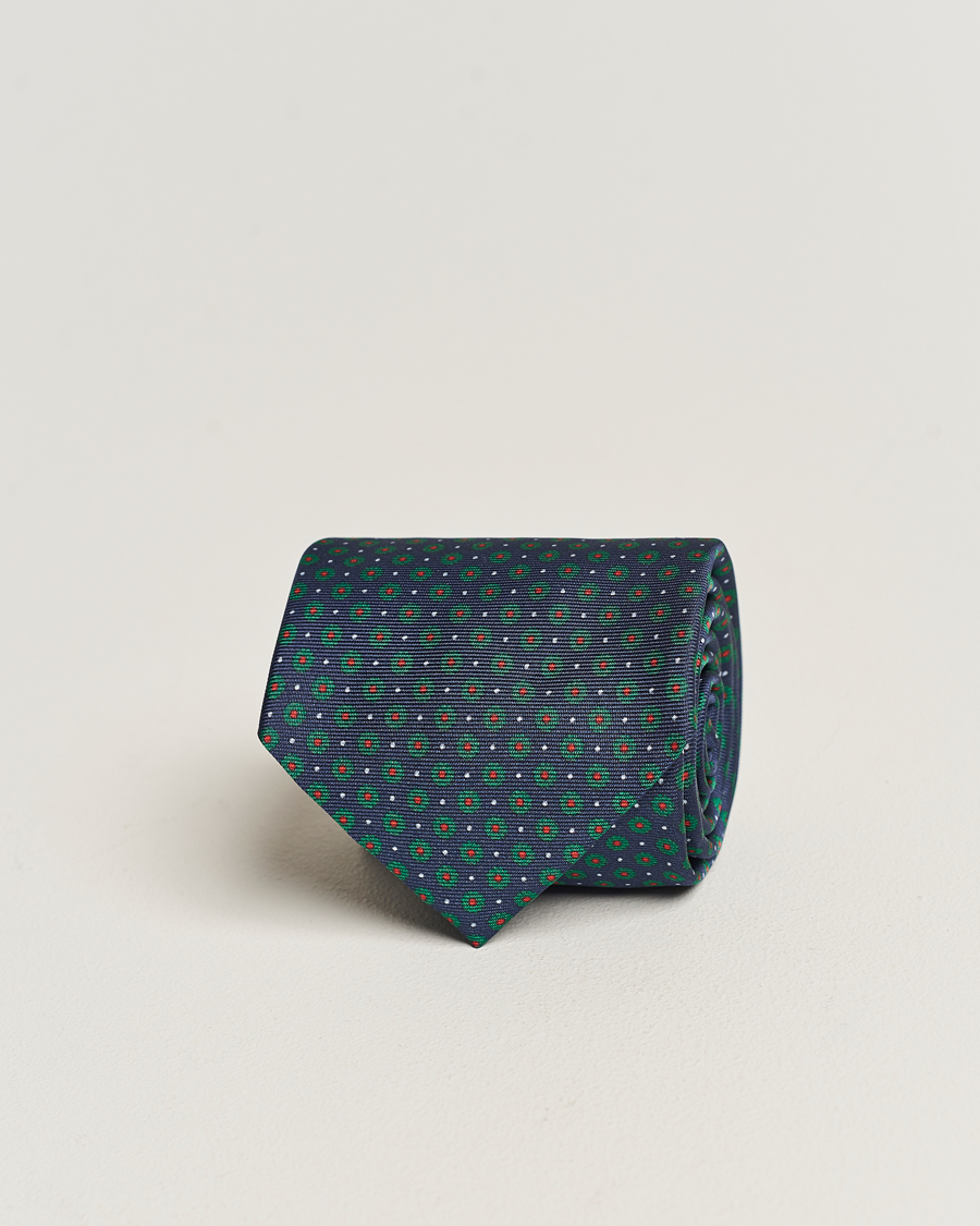Homme | Altea Printed Silk Tie Navy/Green | Altea | Printed Silk Tie Navy/Green