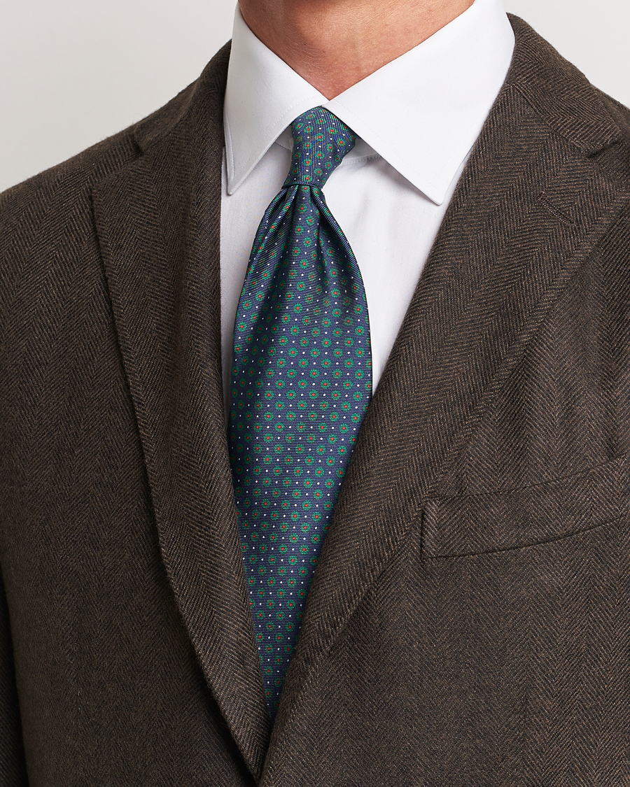 Homme | Altea Printed Silk Tie Navy/Green | Altea | Printed Silk Tie Navy/Green