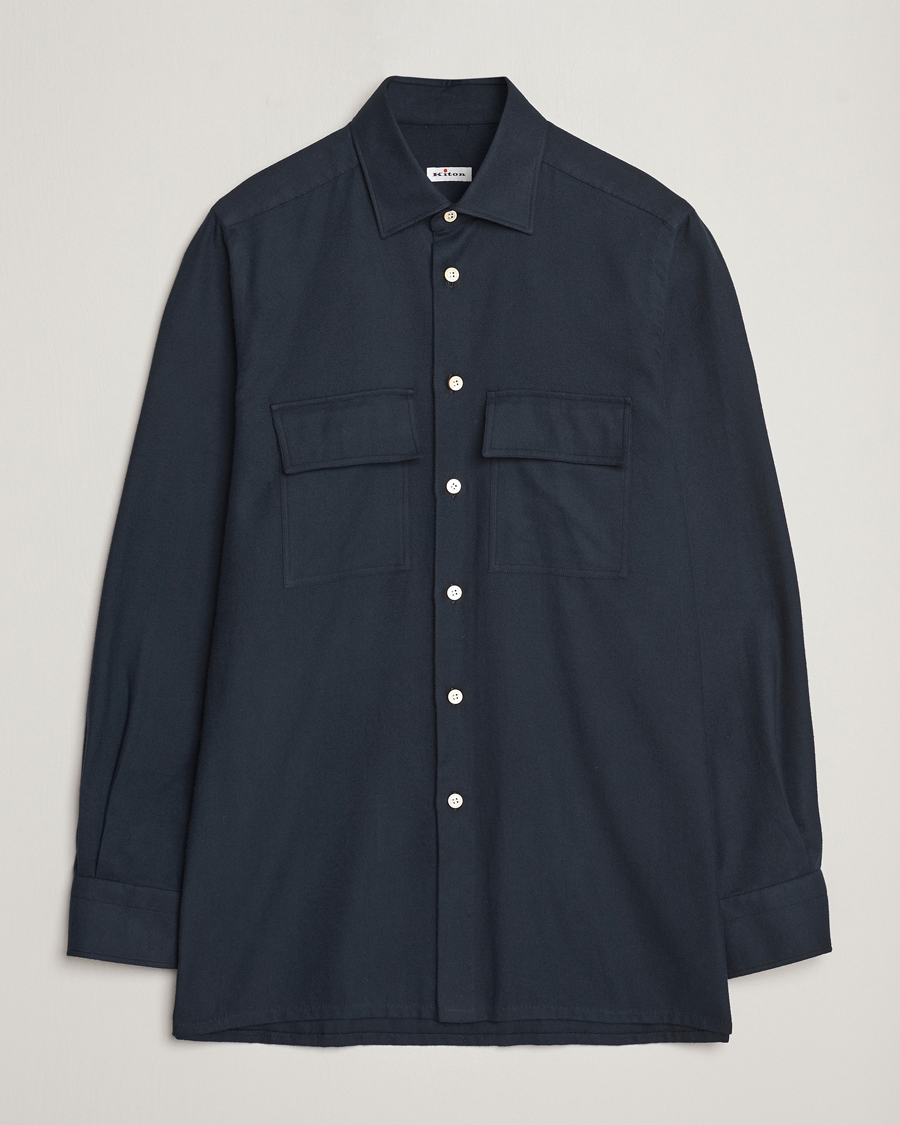 Homme | Chemises | Kiton | Herringbone Flannel Overshirt Midnight