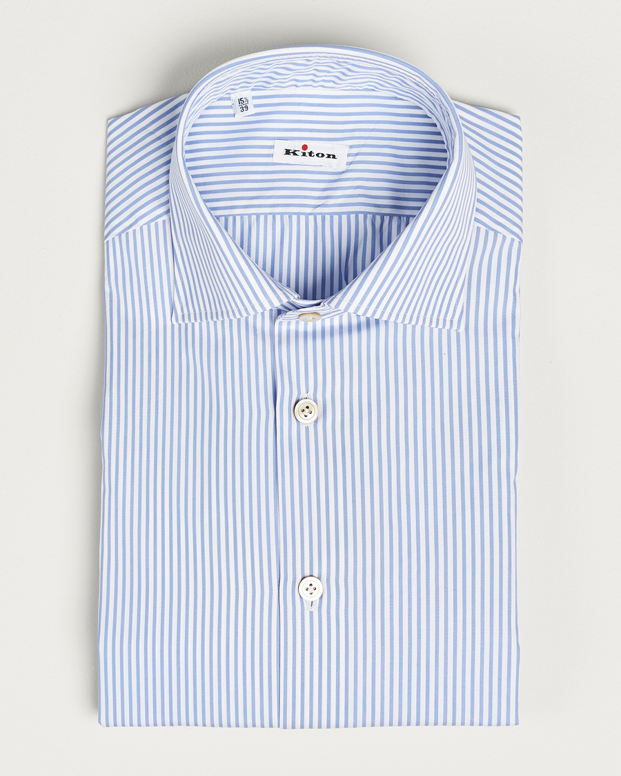 Homme | Chemises | Kiton | Slim Fit Striped Poplin Shirt Light Blue