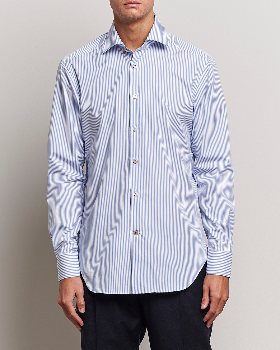 Homme | Chemises | Kiton | Slim Fit Striped Poplin Shirt Light Blue