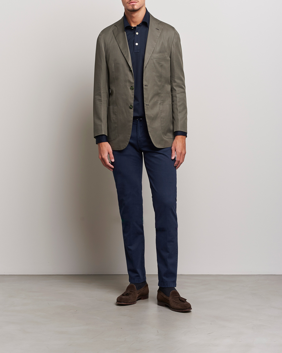 Homme | Pantalons | Kiton | Slim Fit Cashmere/Cotton 5-Pocket Pants Navy