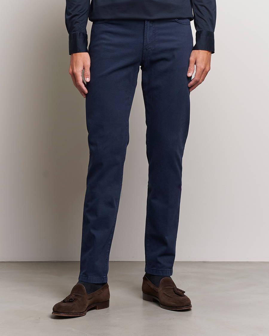 Homme | Pantalons | Kiton | Slim Fit Cashmere/Cotton 5-Pocket Pants Navy