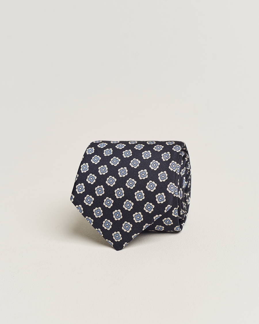 Homme | Kiton Flower Print Silk Tie Navy | Kiton | Flower Print Silk Tie Navy