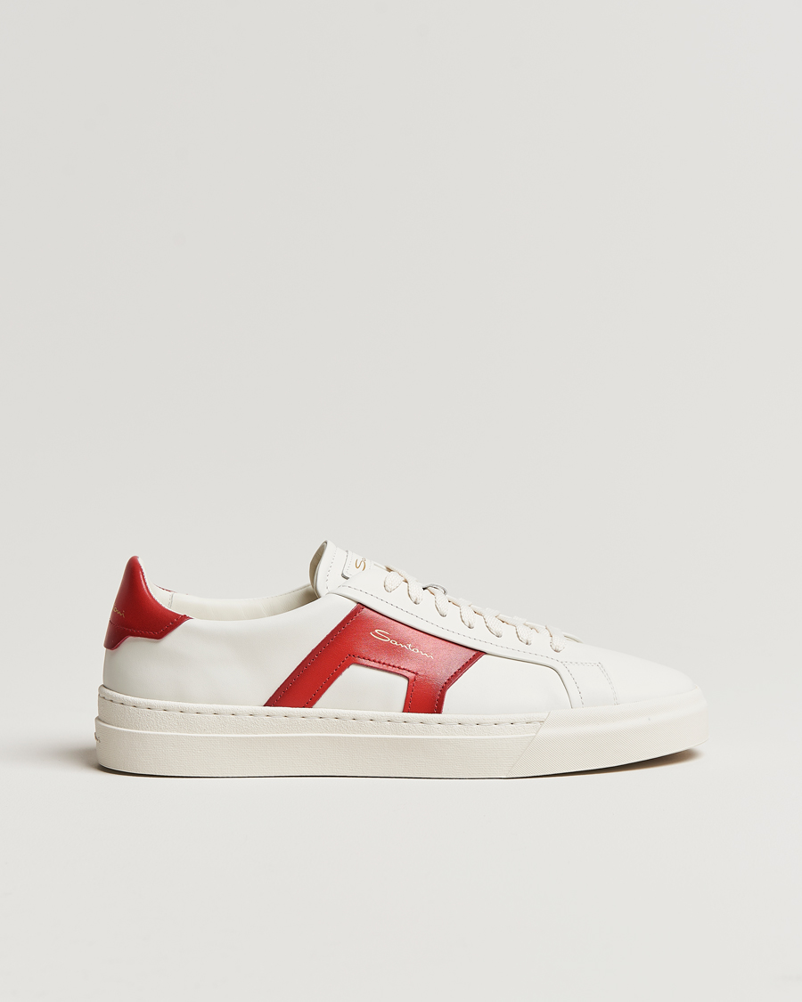 Homme | Santoni Double Buckle Sneakers White/Red | Santoni | Double Buckle Sneakers White/Red