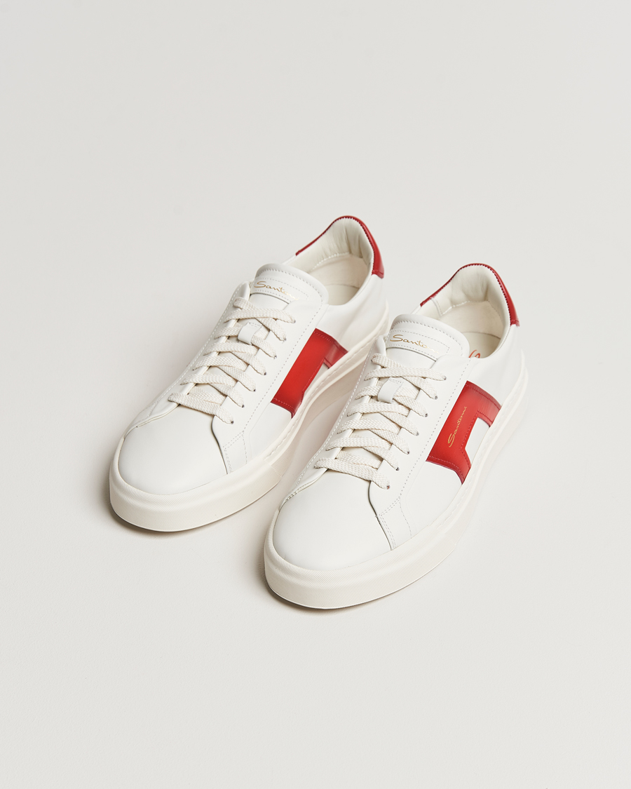 Homme | Santoni Double Buckle Sneakers White/Red | Santoni | Double Buckle Sneakers White/Red