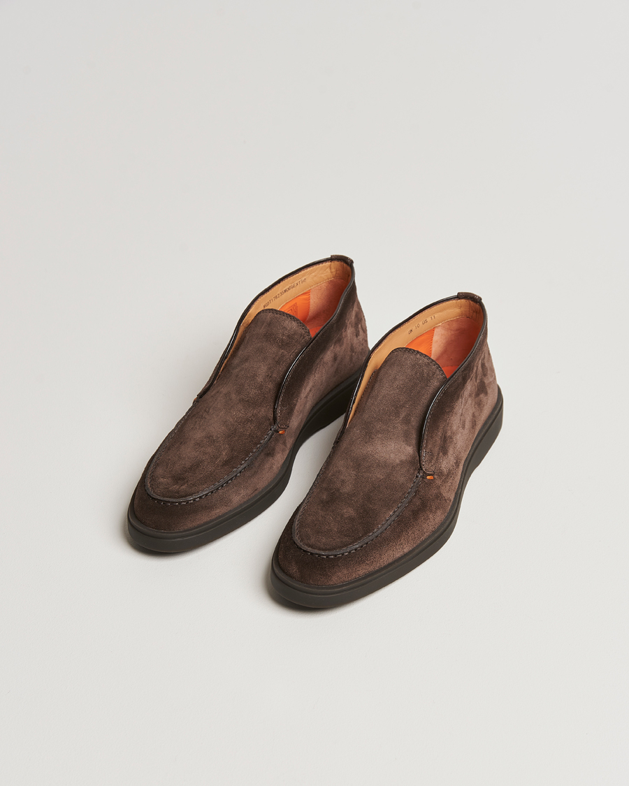 Homme | Santoni Open Chukka Boots Dark Brown Suede | Santoni | Open Chukka Boots Dark Brown Suede