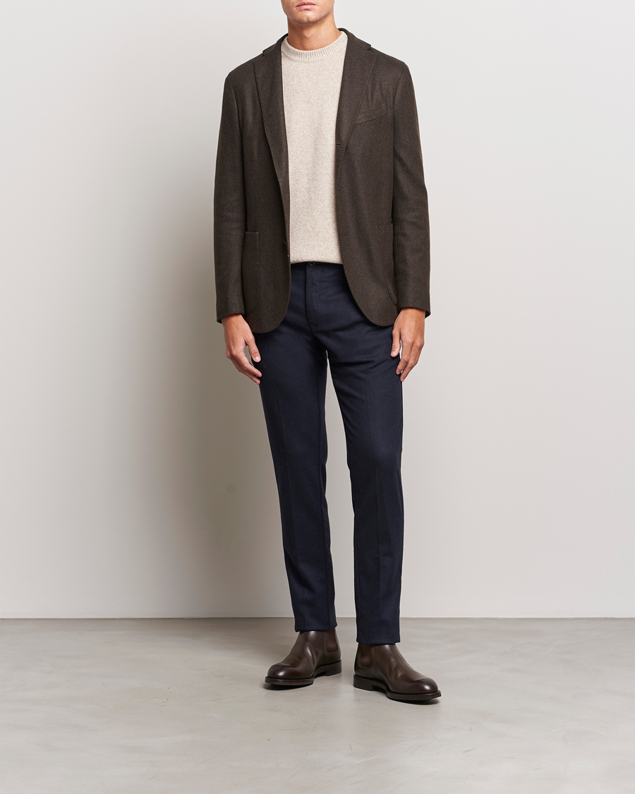 Homme | Pantalons | Incotex | Slim Fit Washed Flannel Stretch Slacks Navy