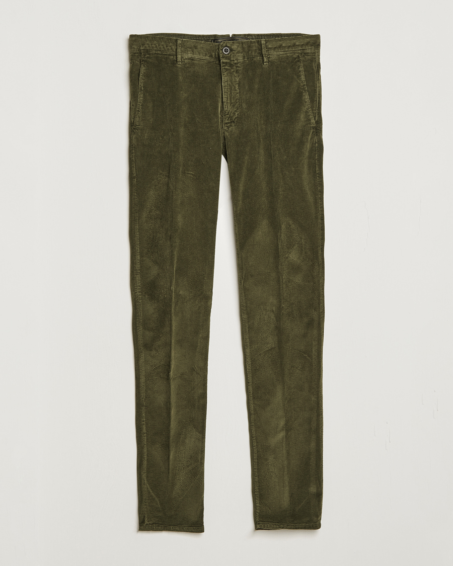 Heren | Broeken | Incotex | Slim Fit Leisure Cord Slacks Forest Green