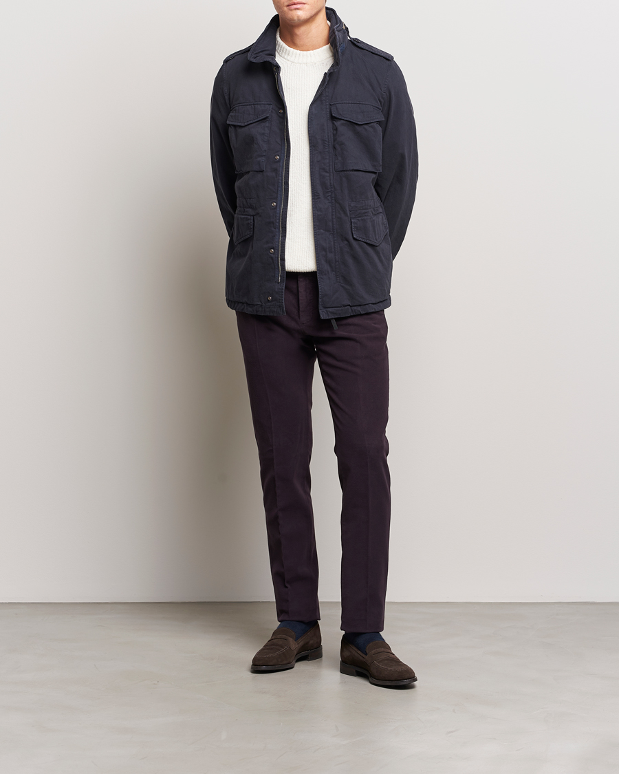 Heren | Broeken | Incotex | Slim Fit Luxury Moleskine Trousers Burgundy