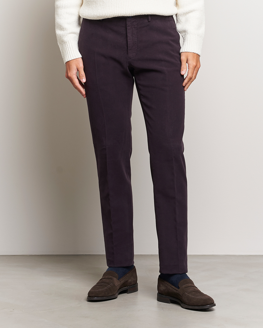 Heren | Broeken | Incotex | Slim Fit Luxury Moleskine Trousers Burgundy