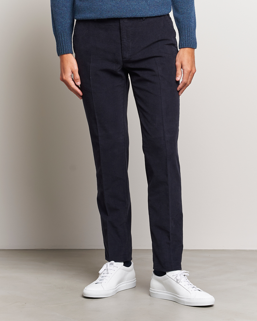 Homme | Pantalons | Incotex | Slim Fit Soft Corduroy Trousers Navy