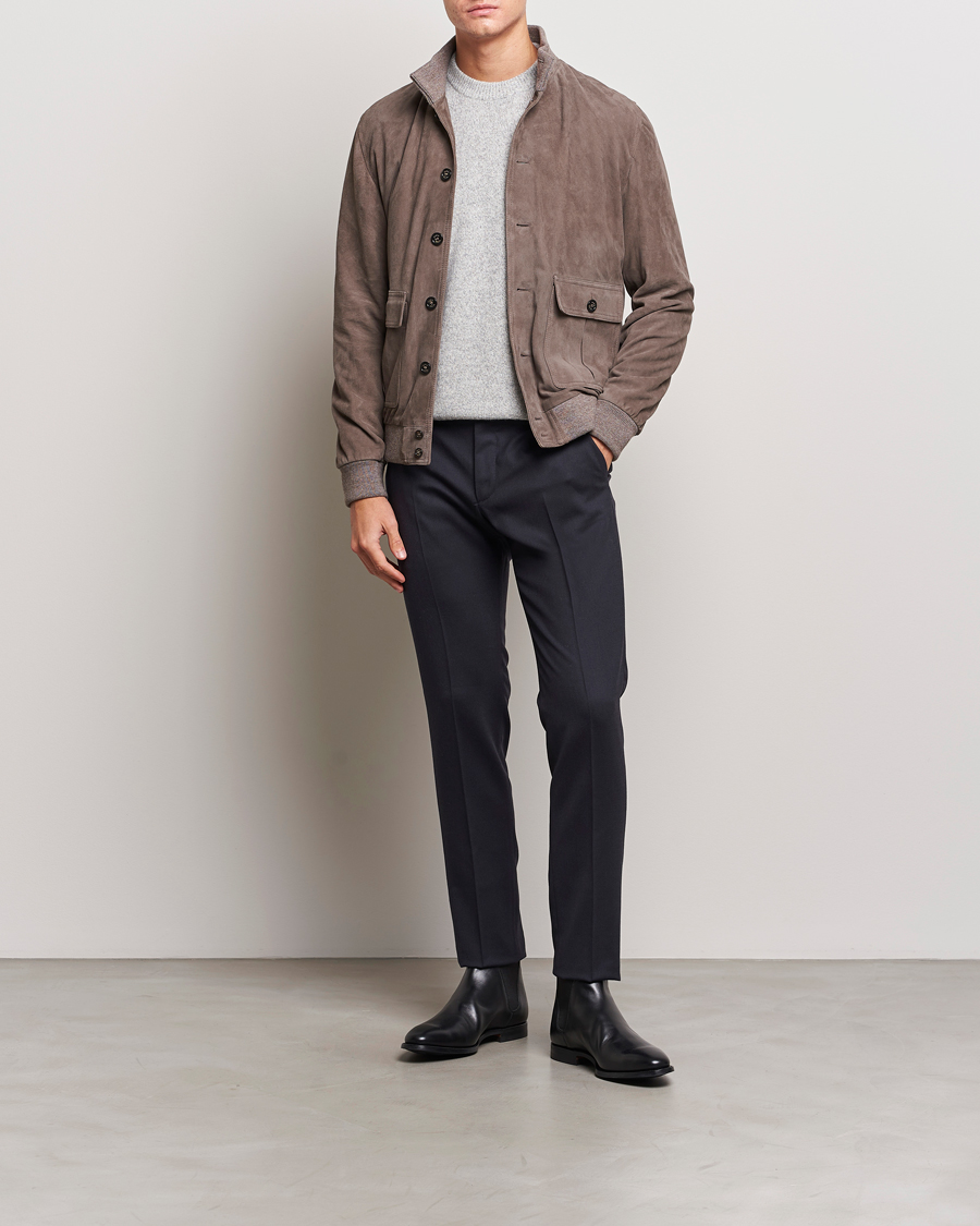 Homme | Pantalons | Incotex | Slim Fit Washable Flannel Trousers Navy