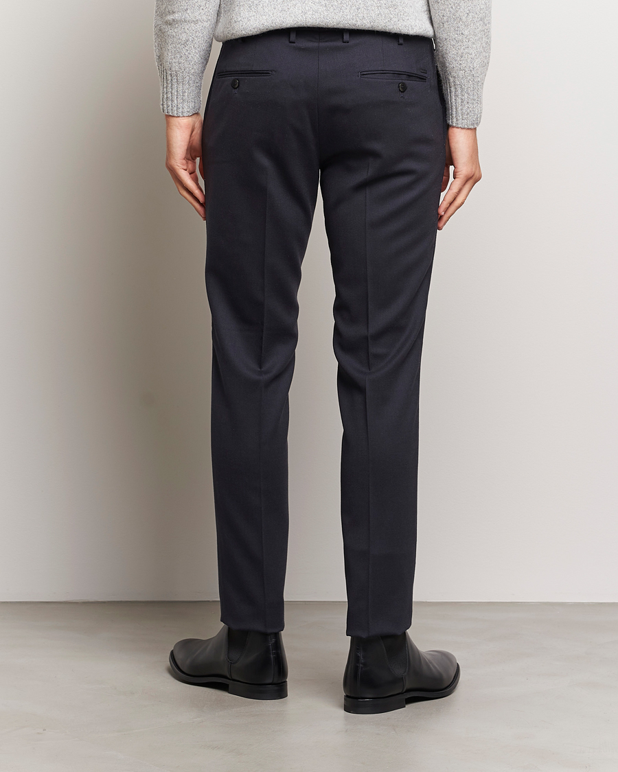 Homme | Pantalons | Incotex | Slim Fit Washable Flannel Trousers Navy