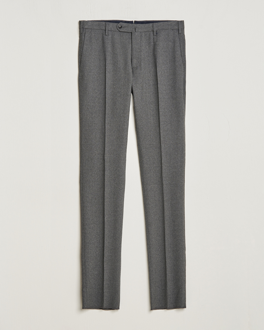 Homme | Pantalons | Incotex | Slim Fit Washable Flannel Trousers Grey Melange