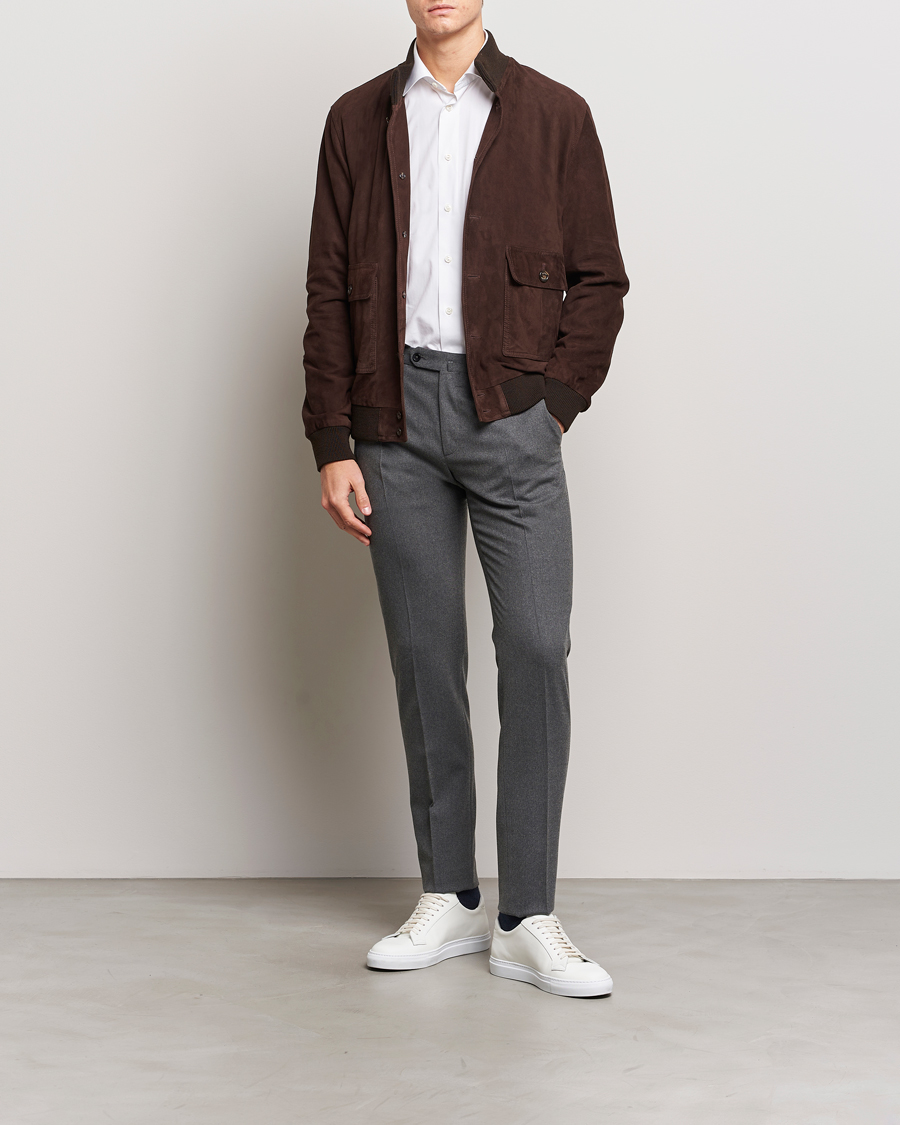 Homme | Pantalons | Incotex | Slim Fit Washable Flannel Trousers Grey Melange