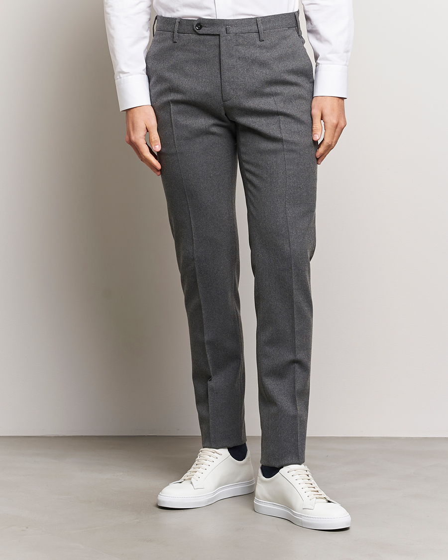 Homme | Pantalons | Incotex | Slim Fit Washable Flannel Trousers Grey Melange