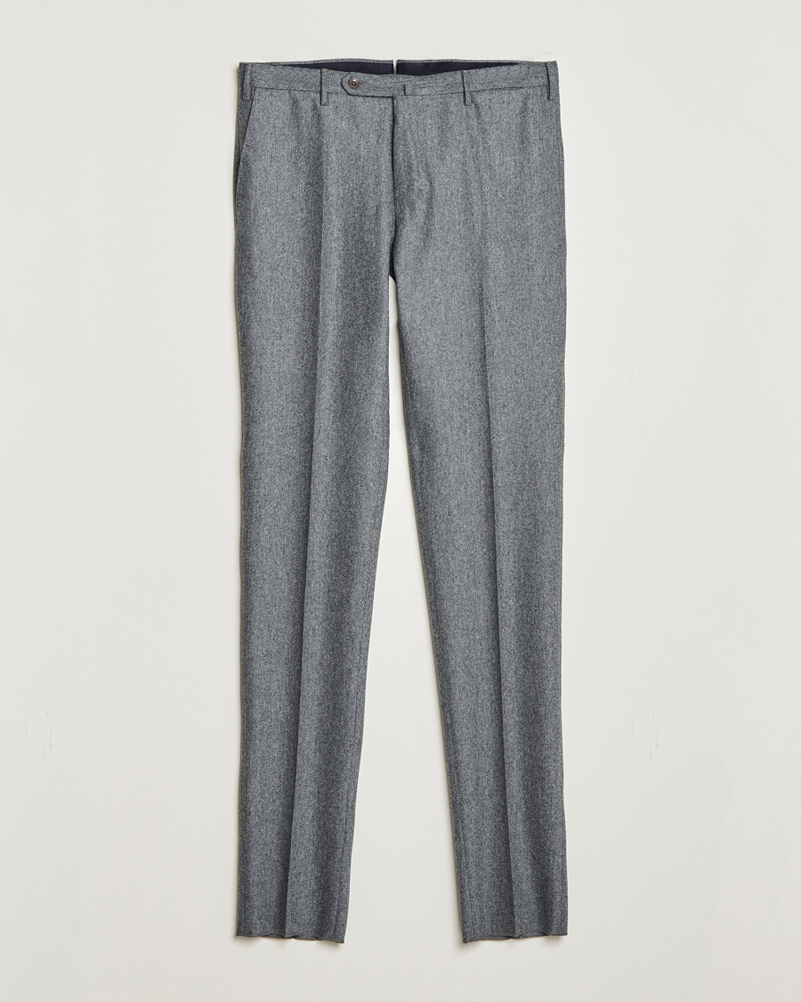 Homme | Pantalons | Incotex | Slim Fit Carded Flannel Trousers Grey Melange