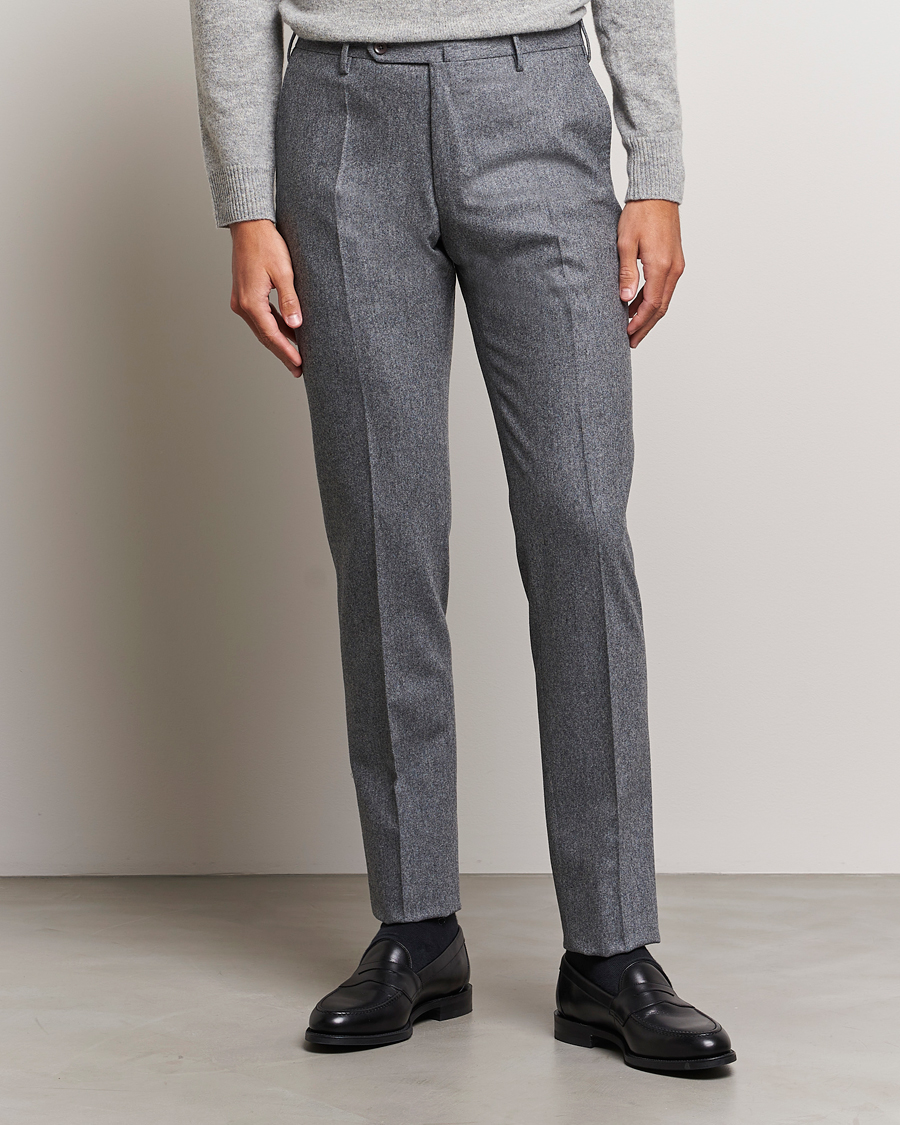 Homme | Pantalons | Incotex | Slim Fit Carded Flannel Trousers Grey Melange