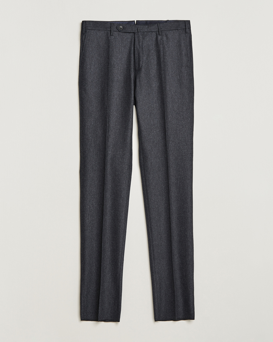 Homme | Pantalons | Incotex | Slim Fit Carded Flannel Trousers Dark Grey