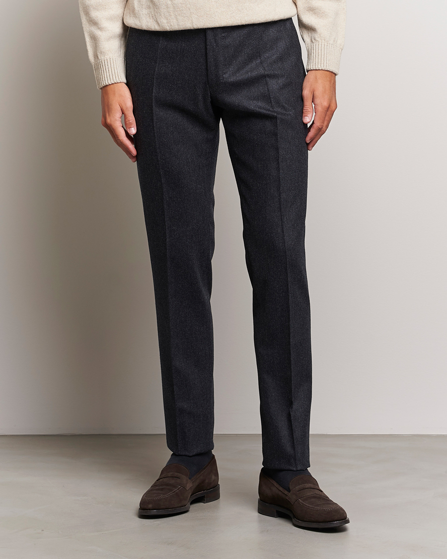 Homme | Pantalons | Incotex | Slim Fit Carded Flannel Trousers Dark Grey