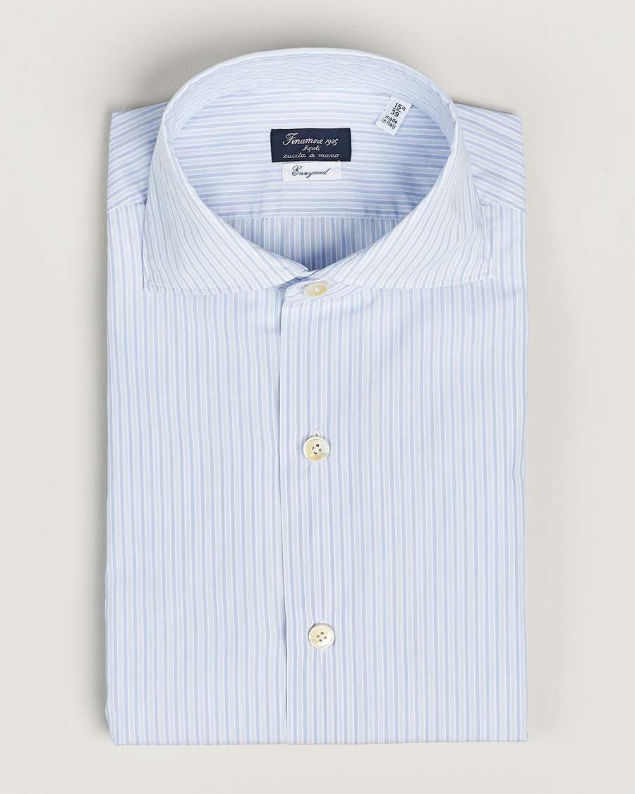 Homme | Chemises | Finamore Napoli | Milano Slim Washed Dress Shirt Blue Stripe