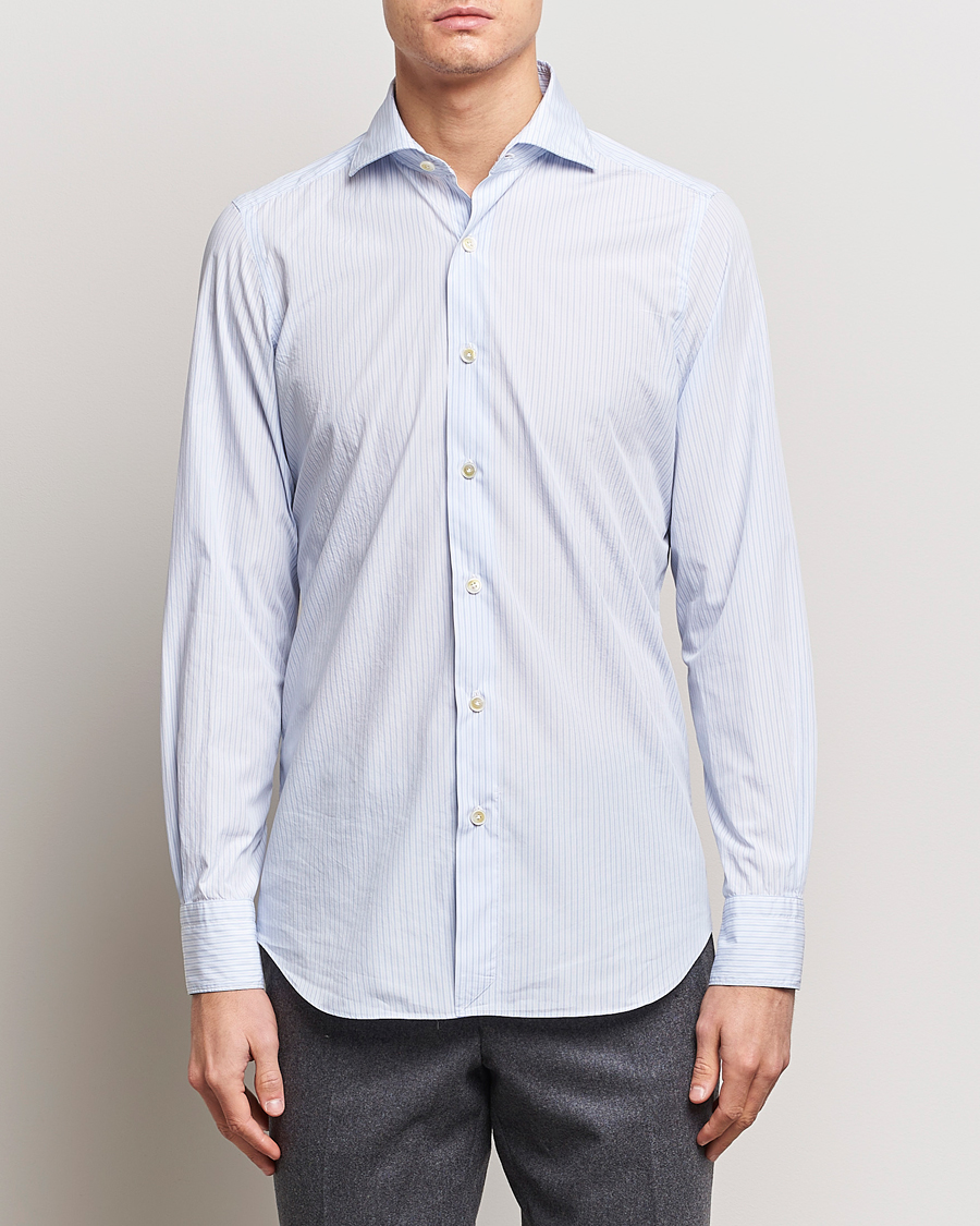 Homme | Chemises | Finamore Napoli | Milano Slim Washed Dress Shirt Blue Stripe