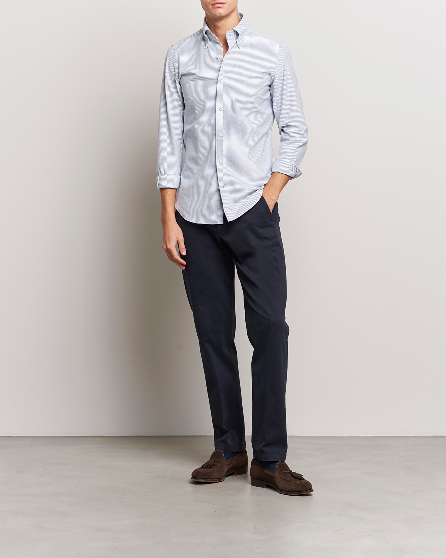 Homme | Chemises | Finamore Napoli | Tokyo Slim Oxford Button Down Shirt Blue Stripe