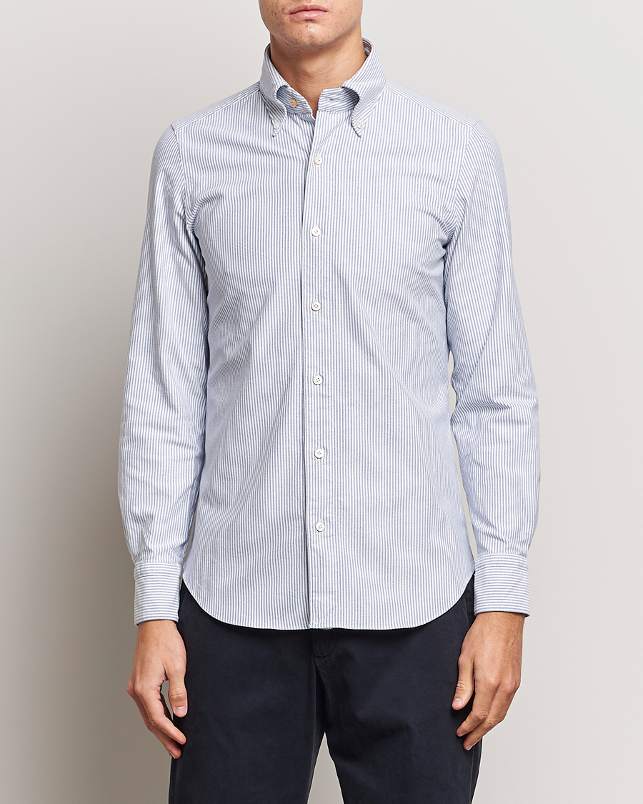 Homme | Chemises | Finamore Napoli | Tokyo Slim Oxford Button Down Shirt Blue Stripe
