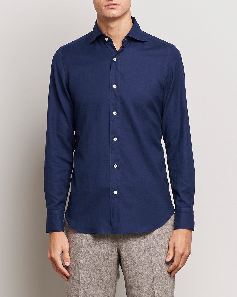 Homme | Chemises | Finamore Napoli | Tokyo Slim Flannel Shirt Navy