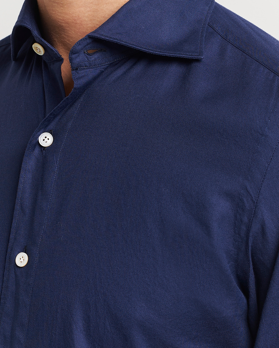 Homme | Chemises | Finamore Napoli | Tokyo Slim Flannel Shirt Navy