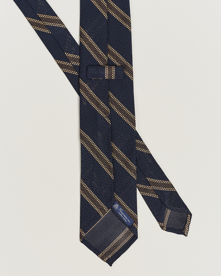 Homme | Finamore Napoli Regimental Grenadine Silk Tie Navy/Brown | Finamore Napoli | Regimental Grenadine Silk Tie Navy/Brown