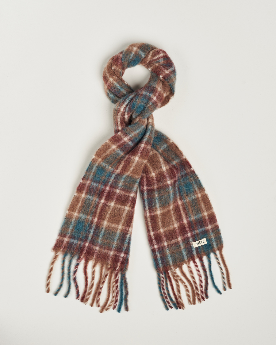 Heren | Drôle de Monsieur Mohair Check Scarf Brown/Blue | Drôle de Monsieur | Mohair Check Scarf Brown/Blue