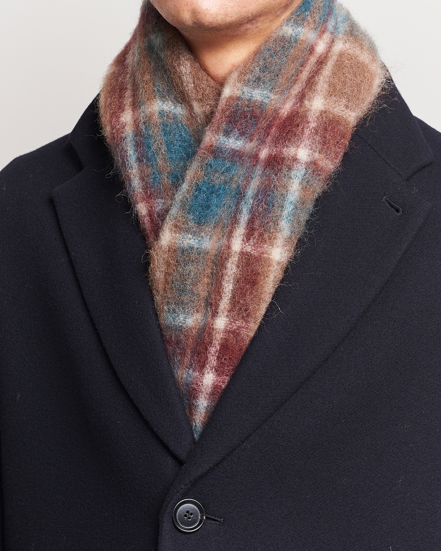 Heren | Drôle de Monsieur Mohair Check Scarf Brown/Blue | Drôle de Monsieur | Mohair Check Scarf Brown/Blue