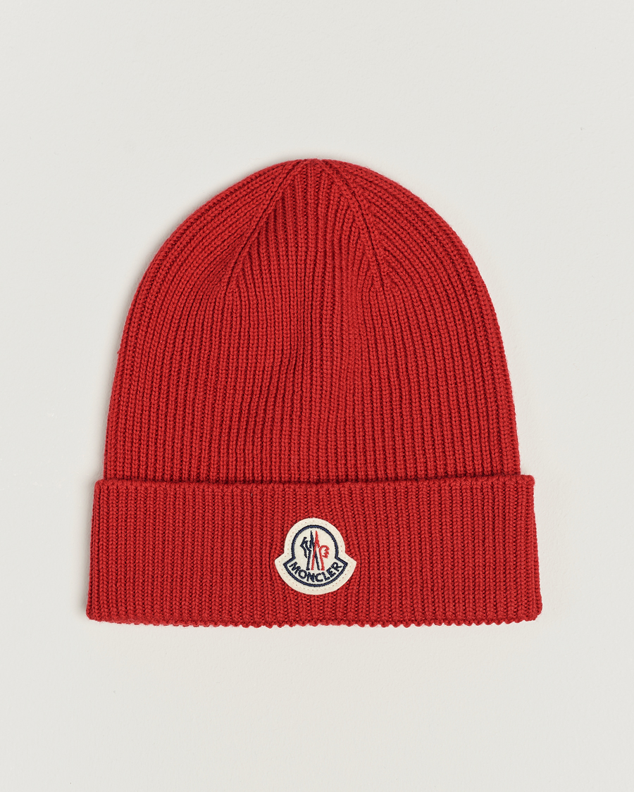 Heren | Moncler Ribbed Wool Beanie Red | Moncler | Ribbed Wool Beanie Red