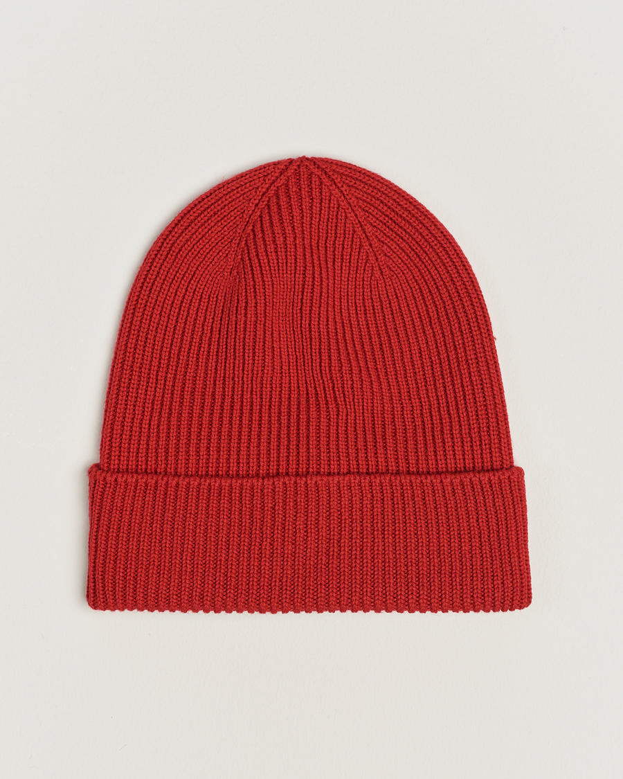 Heren | Moncler Ribbed Wool Beanie Red | Moncler | Ribbed Wool Beanie Red