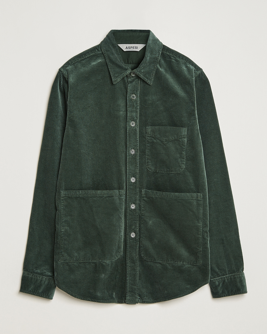 Homme | Chemises | Aspesi | Corduroy Utility Shirt Dark Military