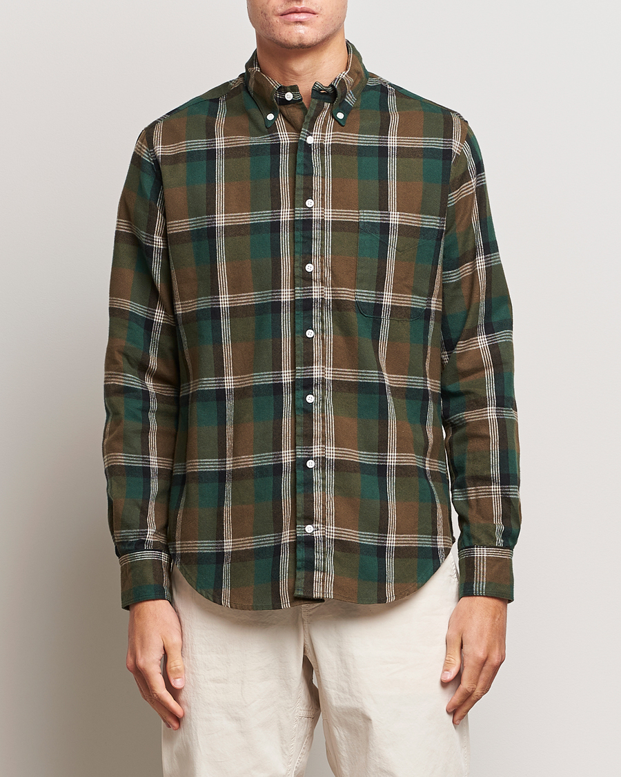Homme | Chemises | Gitman Vintage | Button Down Shaggy Flannel Shirt Olive Check