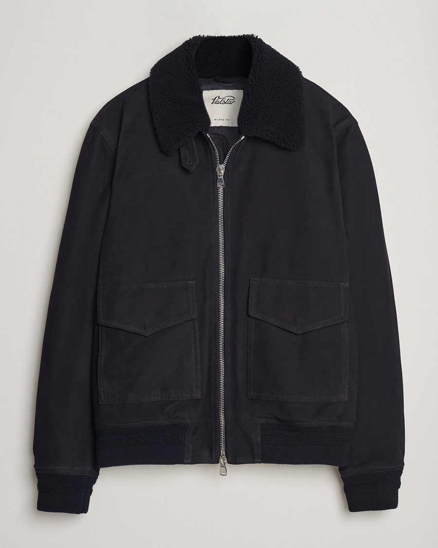 Homme | Manteaux Et Vestes | Valstar | Shearling Collar Suede Bomber Navy