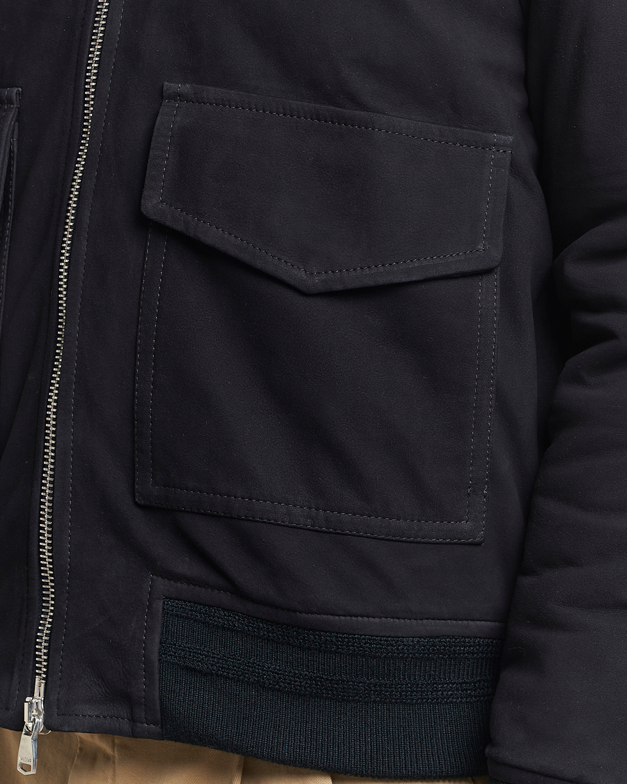 Heren | Jassen | Valstar | Shearling Collar Suede Bomber Navy
