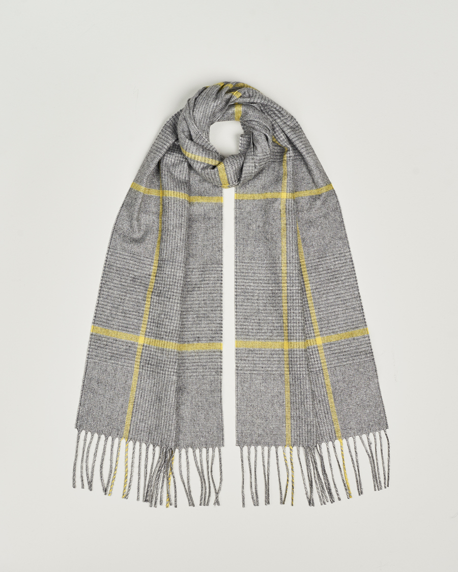 Homme | Piacenza Cashmere Cashmere/Silk Glencheck Scarf Grey/Yellow | Piacenza Cashmere | Cashmere/Silk Glencheck Scarf Grey/Yellow