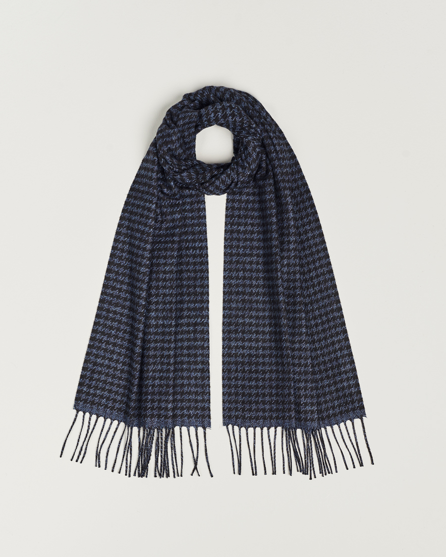 Homme | Piacenza Cashmere Cashmere/Silk Houndstooth Scarf Dark Blue | Piacenza Cashmere | Cashmere/Silk Houndstooth Scarf Dark Blue
