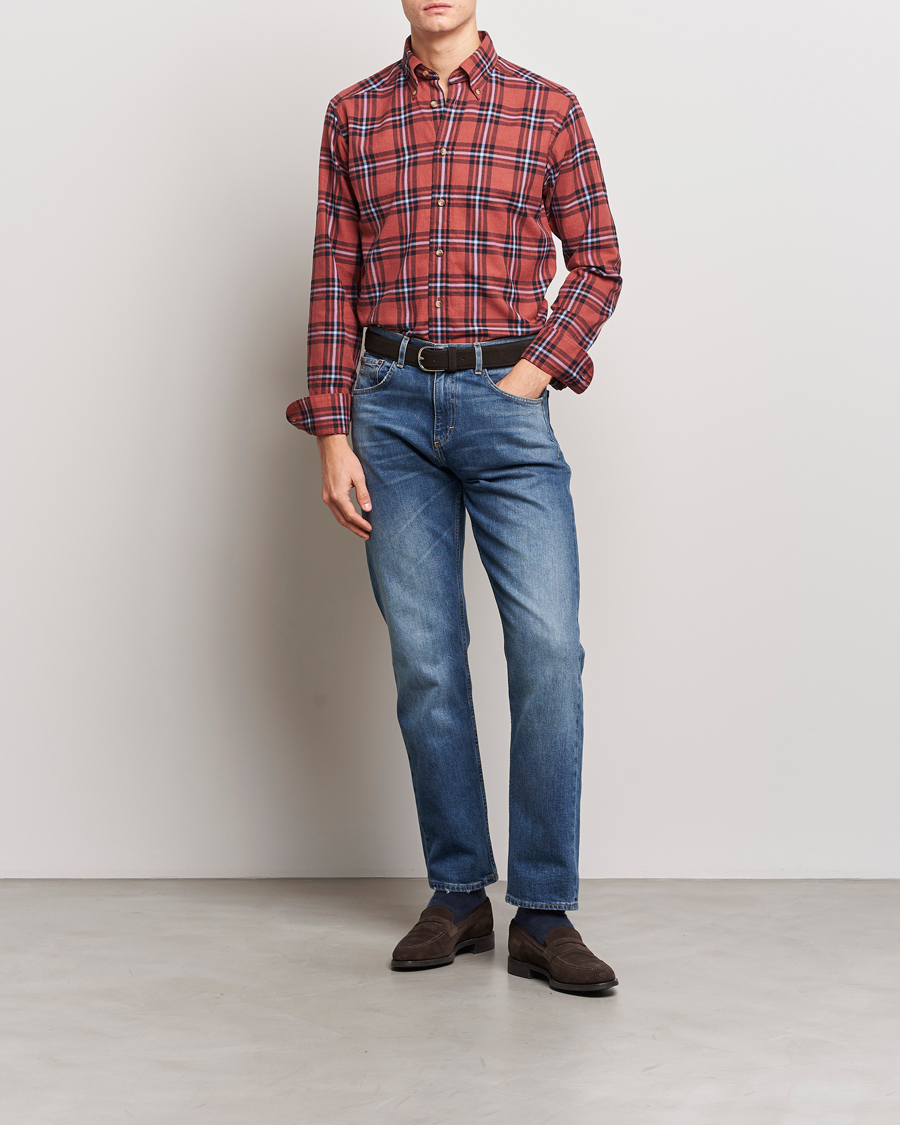 Heren | Overhemden | Eton | Regular Fit Checked Flannel Shirt Red/Navy