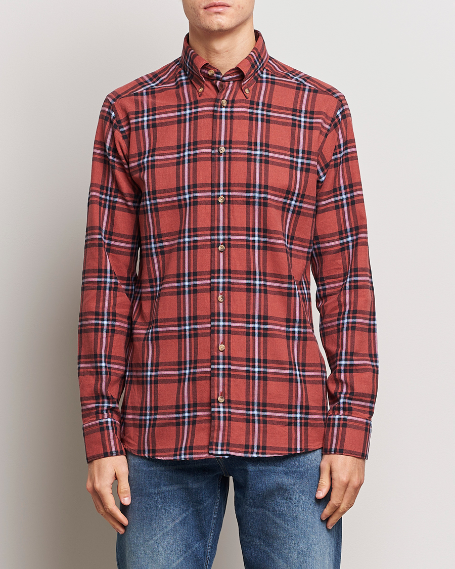Heren | Overhemden | Eton | Regular Fit Checked Flannel Shirt Red/Navy