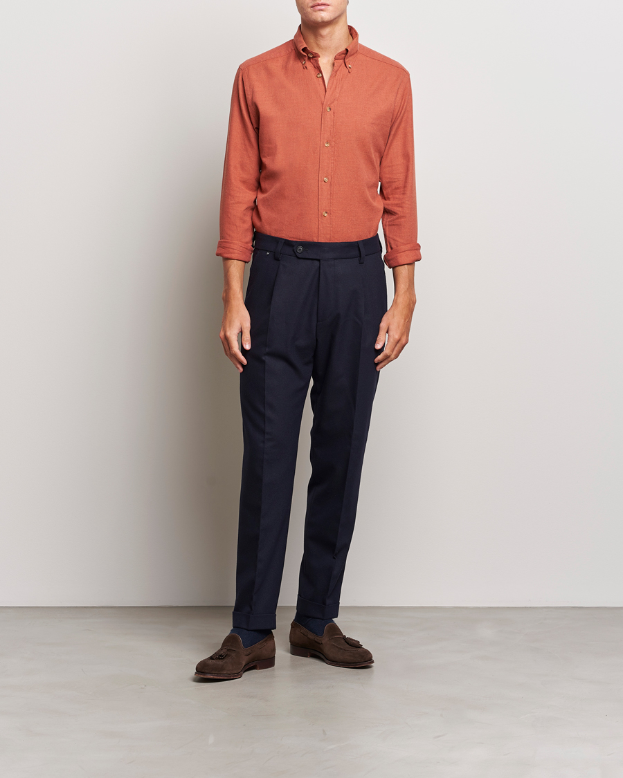 Homme | Chemises | Eton | Slim Fit Twill Flannel Shirt Rust Red
